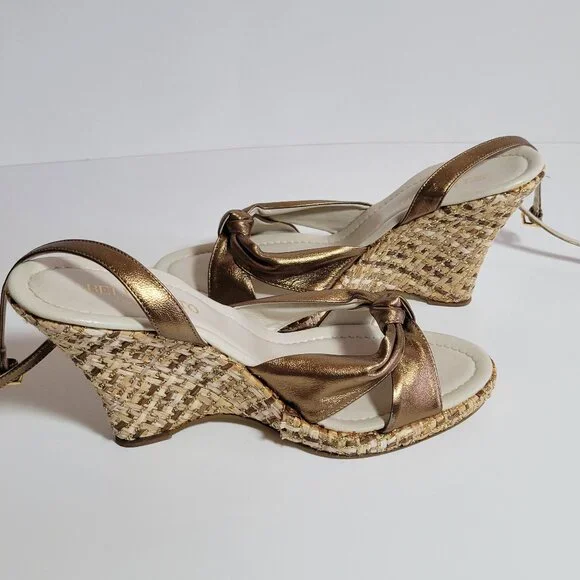 Slingback Wedge Sandals 9 Shoes Bellofatto Brown Bronze Copper Women's Heels - Picture 5 of 5